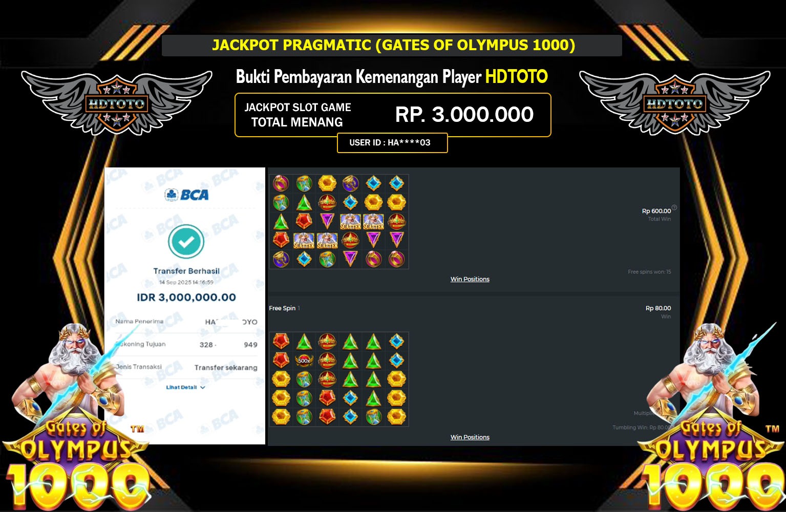 HDTOTO JACKPOT PRAGMATIC (GATS OF OLYMPUS 1000) Rp.3.000.000,- LUNAS