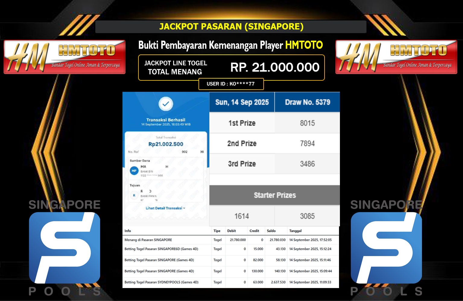 HMTOTO JACKPOT PASARAN (SINGAPORE) Rp.21.000.000,- LUNAS