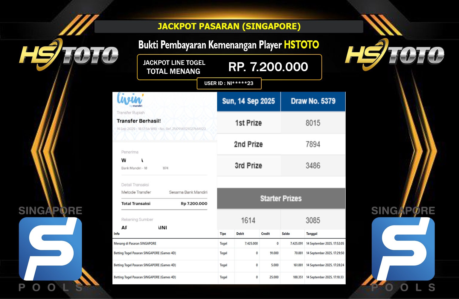 HSTOTO JACKPOT PASARAN (SINGAPORE) Rp.7.200.000,- LUNAS