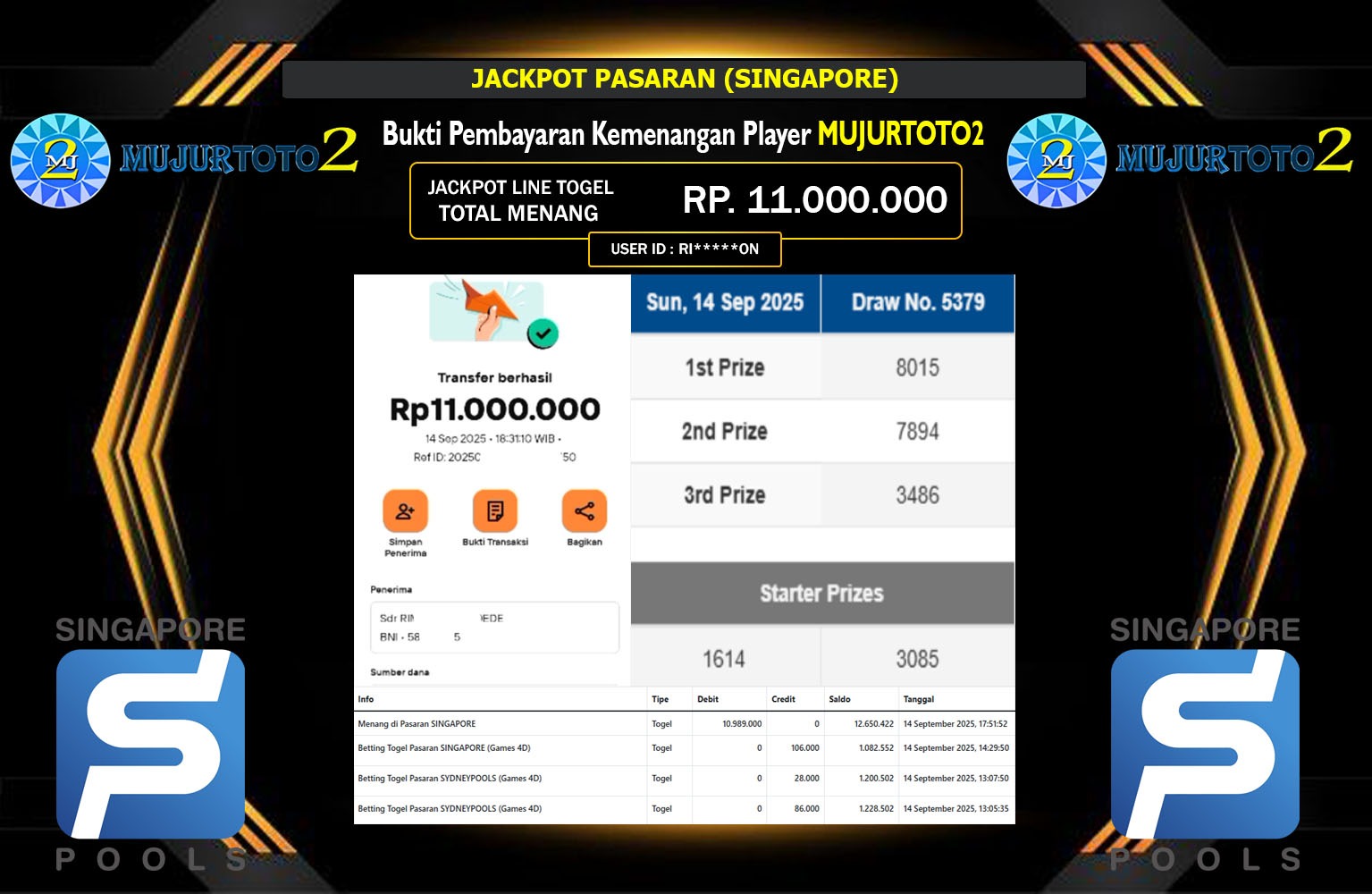 MUJURTOTO2 JACKPOT PASARAN (SINGAPORE) Rp.11.000.000,- LUNAS