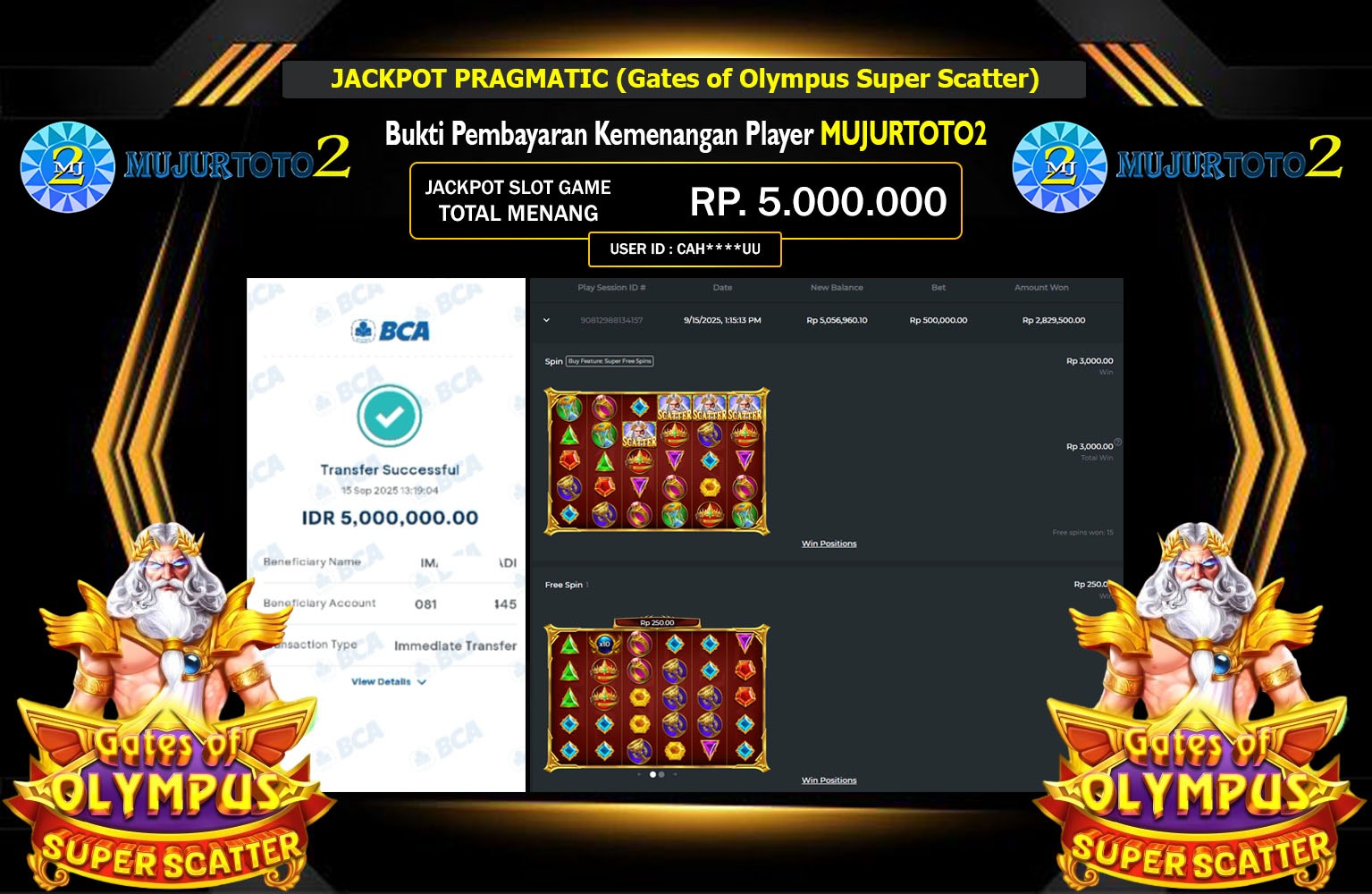 MUJURTOTO2 JACKPOT PRAGMATIC (GATES OF OLYMPUS SUPER SCATTER) Rp.5.000.000,- LUNAS
