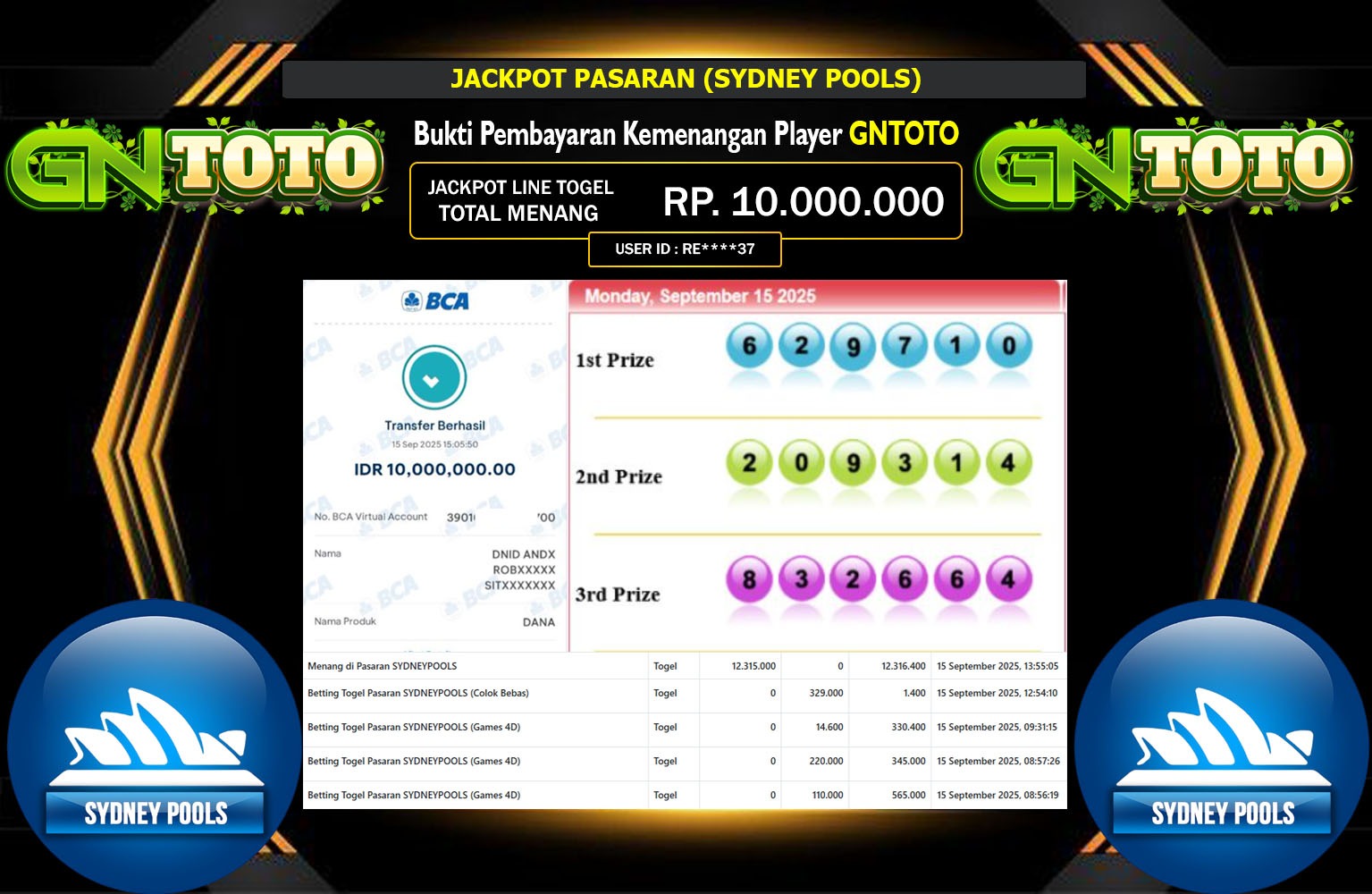 GNTOTO JACKPOT PASARAN (SYDNEY POOLS) Rp.10.000.000,- LUNAS