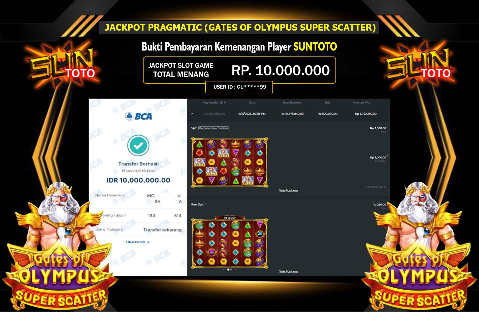 SUNTOTO JACKPOT PRAGMATIC (GATES OF OLYMPUS SUPER SCATTER) Rp.10.000.000,- LUNAS