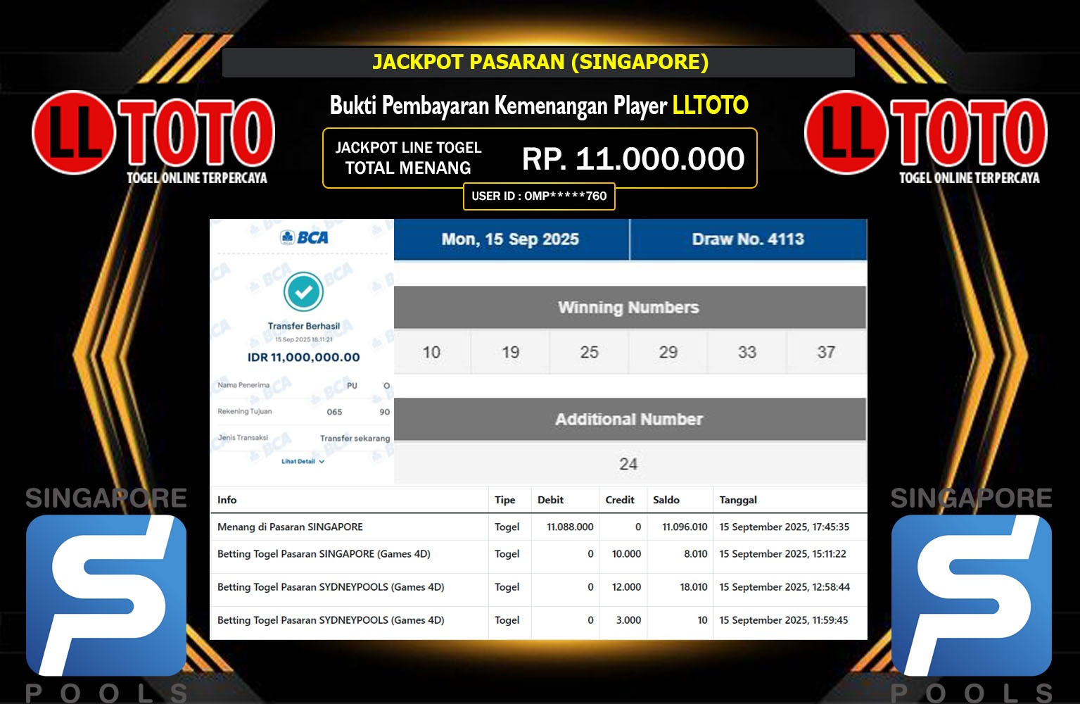 LLTOTO JACKPOT PASARAN (SINGAPORE) Rp.11.000.000,- LUNAS
