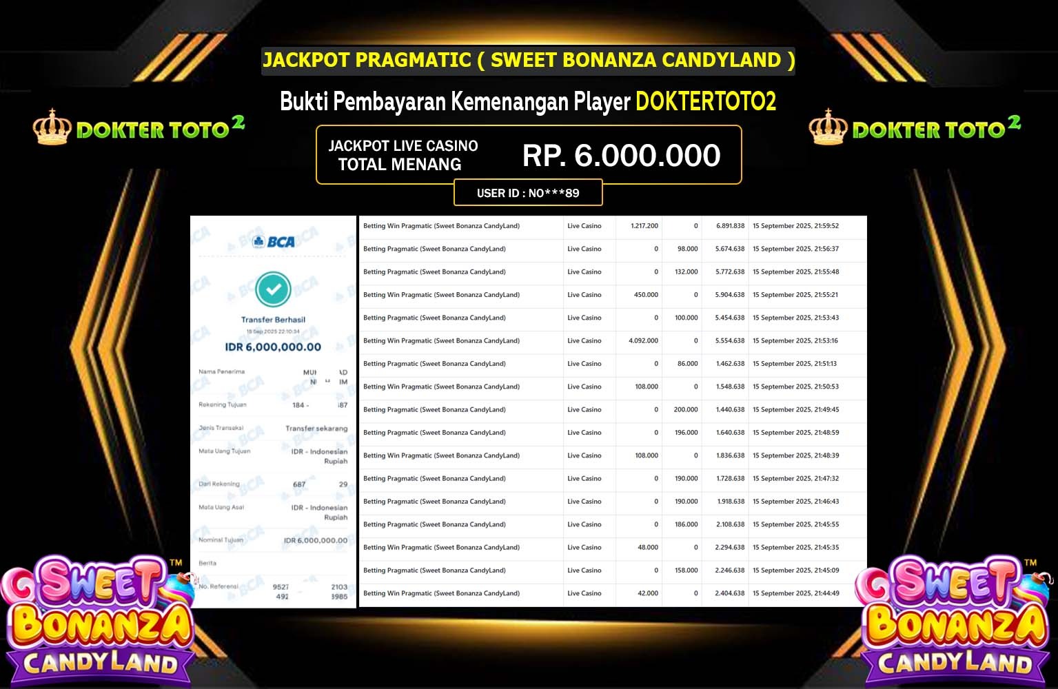 DOKTERTOTO2 JACKPOT PRAGMATIC (SWEET BONANZA CANDYLAND) Rp.6.000.000,- LUNAS
