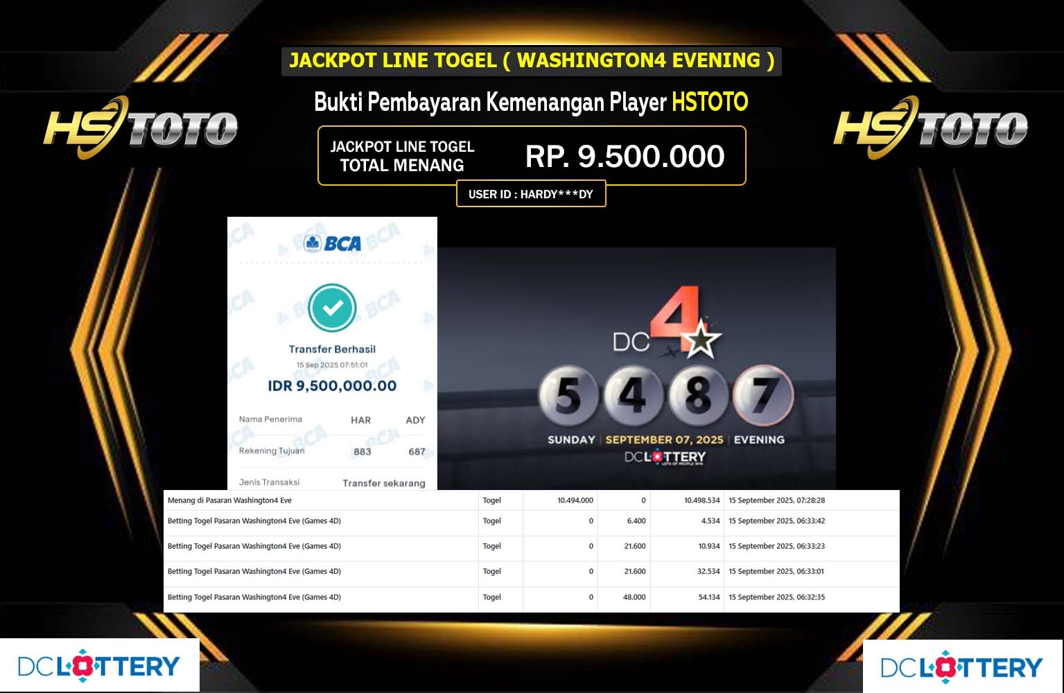 HSTOTO JACKPOT PASARAN (Washington4 Eve) Rp.9.500.000,- LUNAS