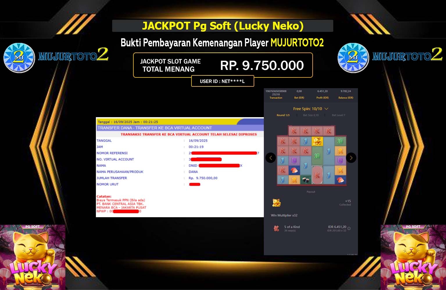MUJURTOTO2 JACKPOT Pg Soft (Lucky Neko) Rp.9.750.000,- LUNAS