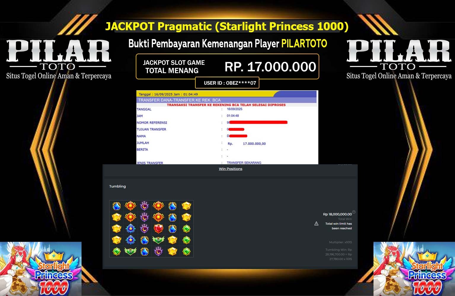 PILARTOTO JACKPOT Pragmatic (Starlight Princess 1000) Rp.17.000.000,- LUNAS