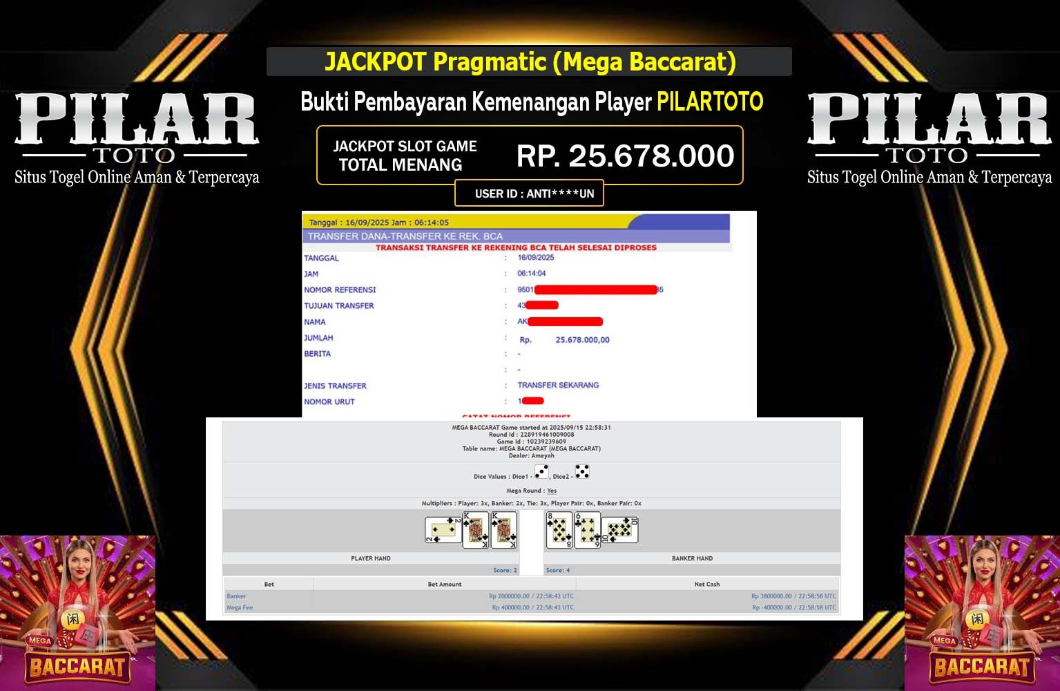 PILARTOTO JACKPOT Pragmatic (Mega Baccarat) Rp.25.678.000,- LUNAS