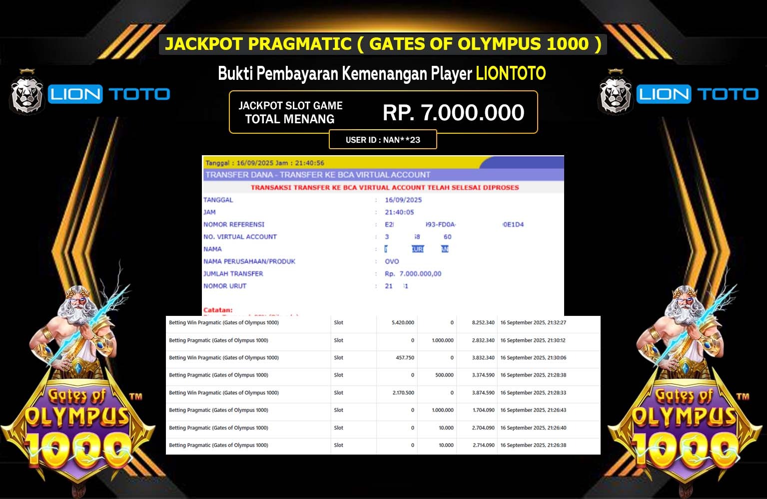 LIONTOTO JACKPOT PRAGMATIC (GATES OF OLYMPUS 1000) Rp.8.000.000,- LUNAS