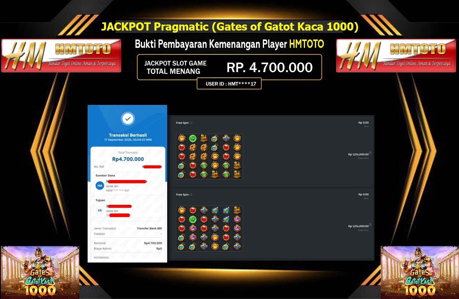 HMTOTO JACKPOT Pragmatic (Gates of Gatot Kaca 1000) Rp.4.700.000,- LUNAS