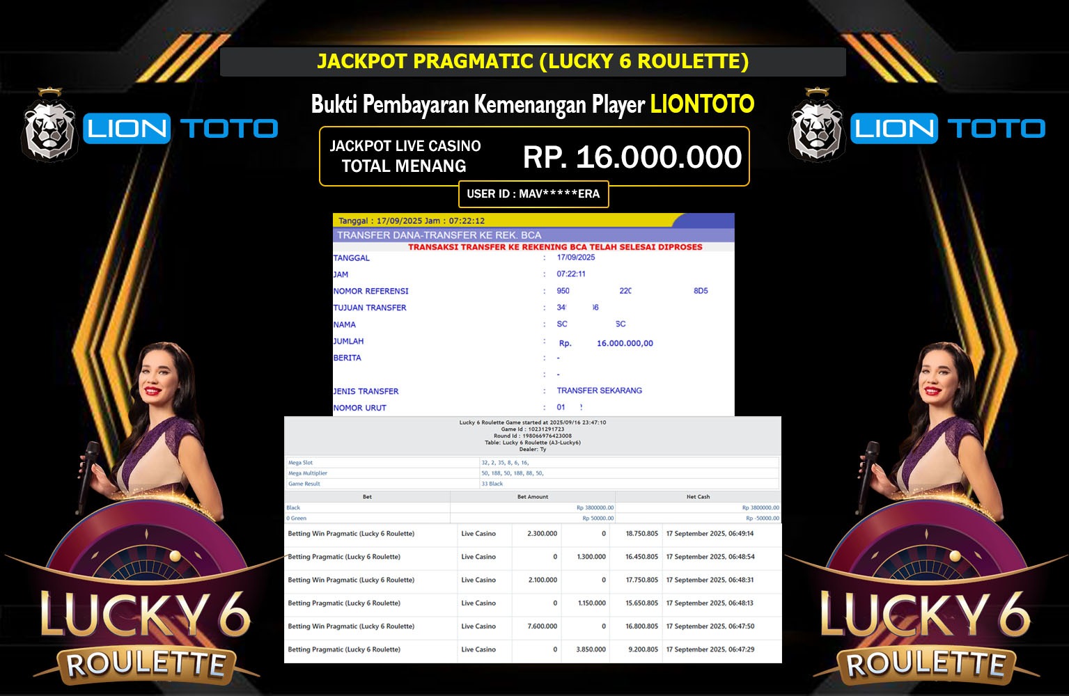 LIONTOTO JACKPOT PRAGMATIC (LUCKY 6 ROULETTE) Rp.16.000.000,- LUNAS