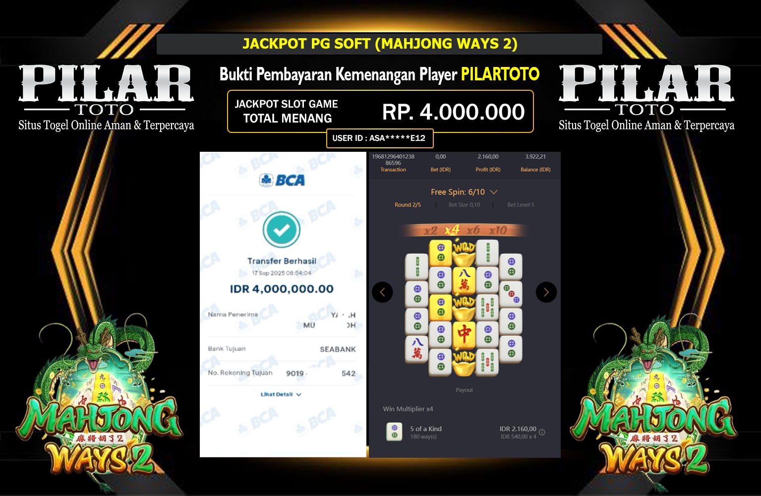 PILARTOTO JACKPOT PG SOFT (MAHJONG WAYS 2) Rp.4.000.000,- LUNAS