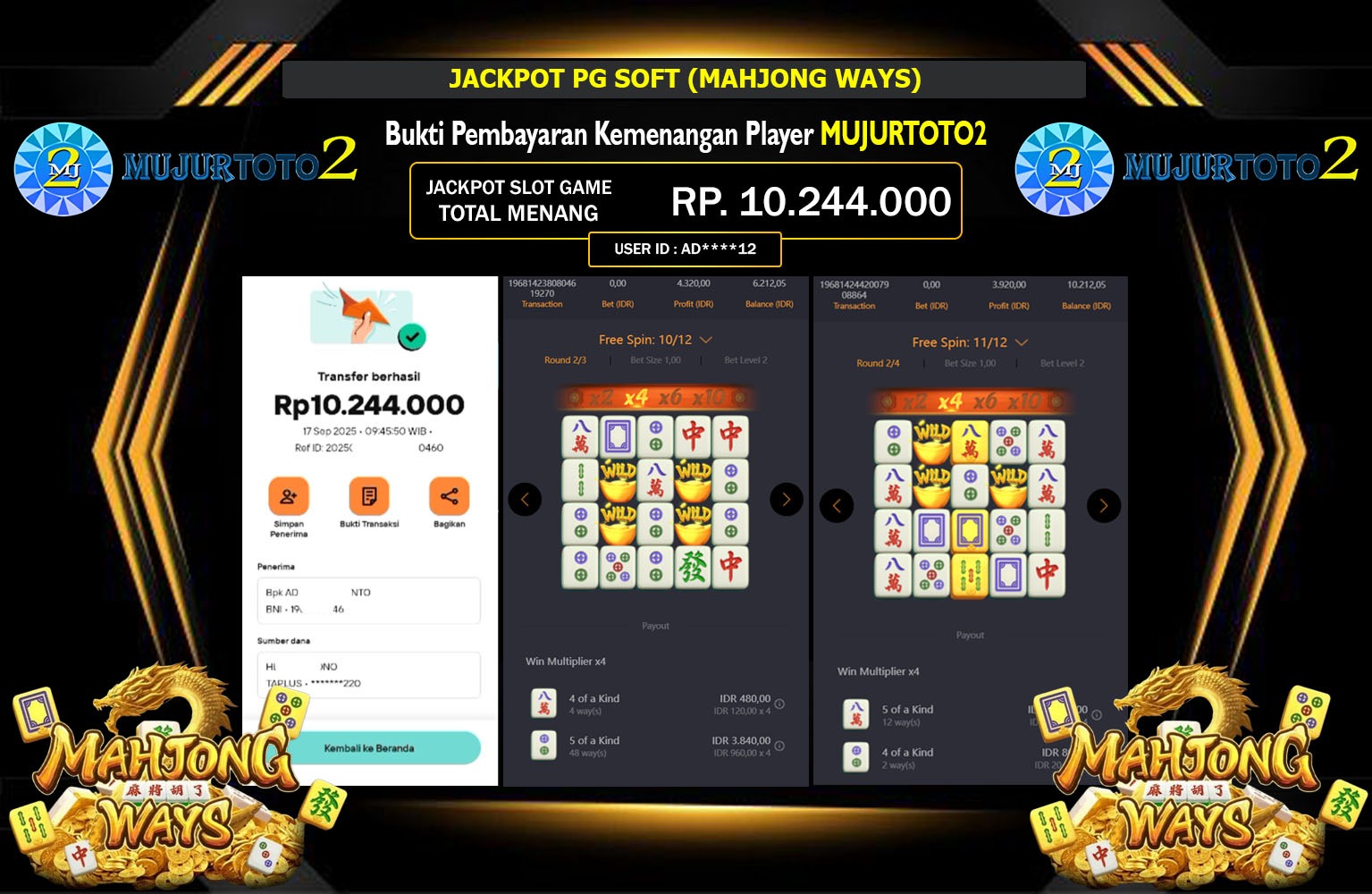 MUJURTOTO2 JACKPOT PG SOFT (MAHJONG WAYS) Rp.10.244.000,- LUNAS