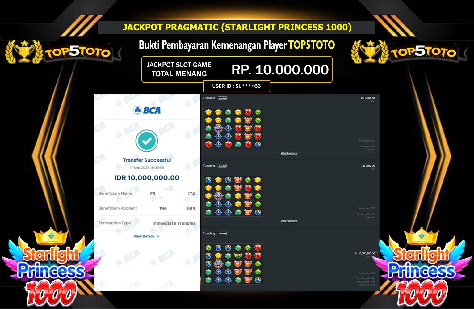 TOP5TOTO JACKPOT PRAGMATIC (STARLIGHT PRINCESS 1000) Rp.10.000.000,- LUNAS