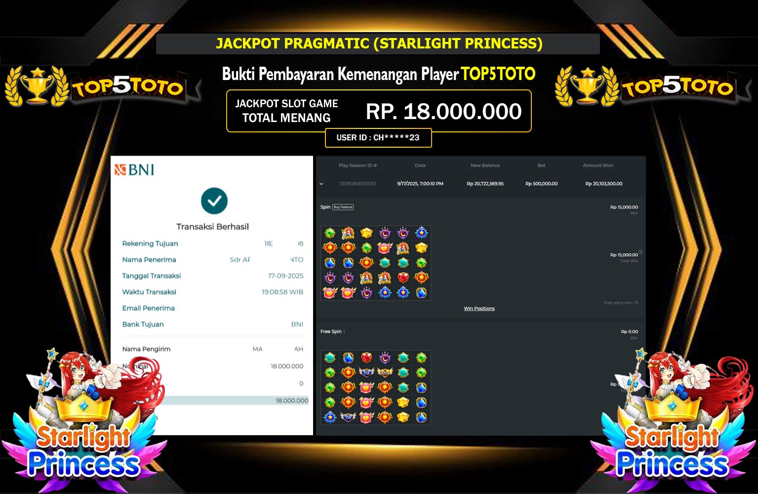 TOP5TOTO JACKPOT PRAGMATIC (STARLIGHT PRINCESS) Rp.18.000.000,- LUNAS