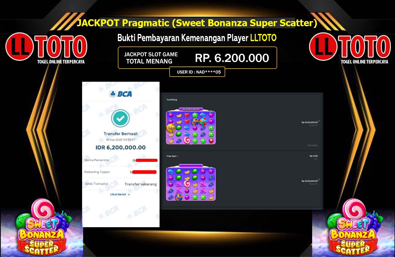 LLTOTO JACKPOT PRAGMATIC (SWEET BONANZA SUPER SCATTER) Rp.6.200.000,- LUNAS