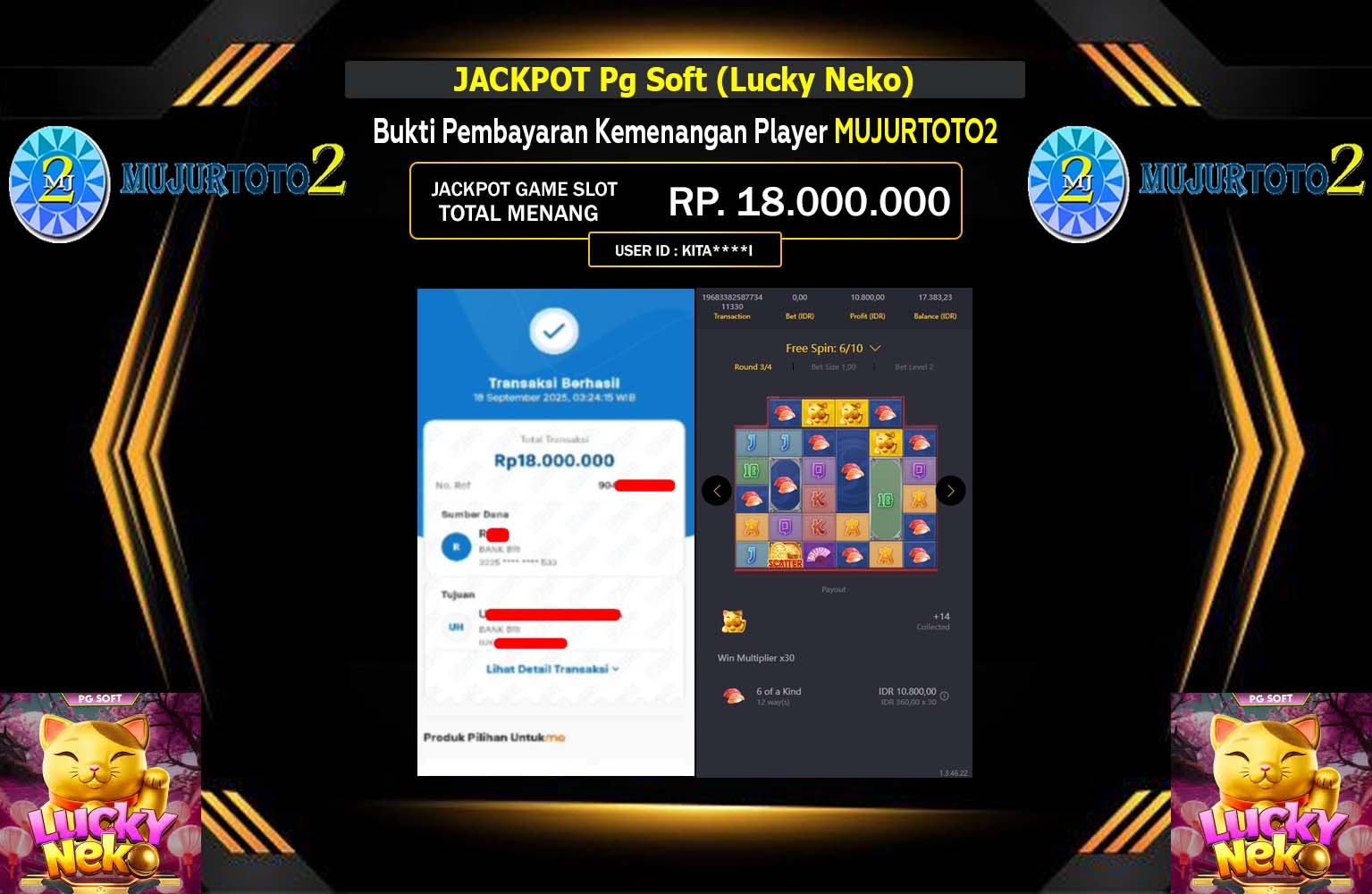 MUJURTOTO2 JACKPOT PG SOFT (LUCKY NEKO) Rp.18.000.000,- LUNAS
