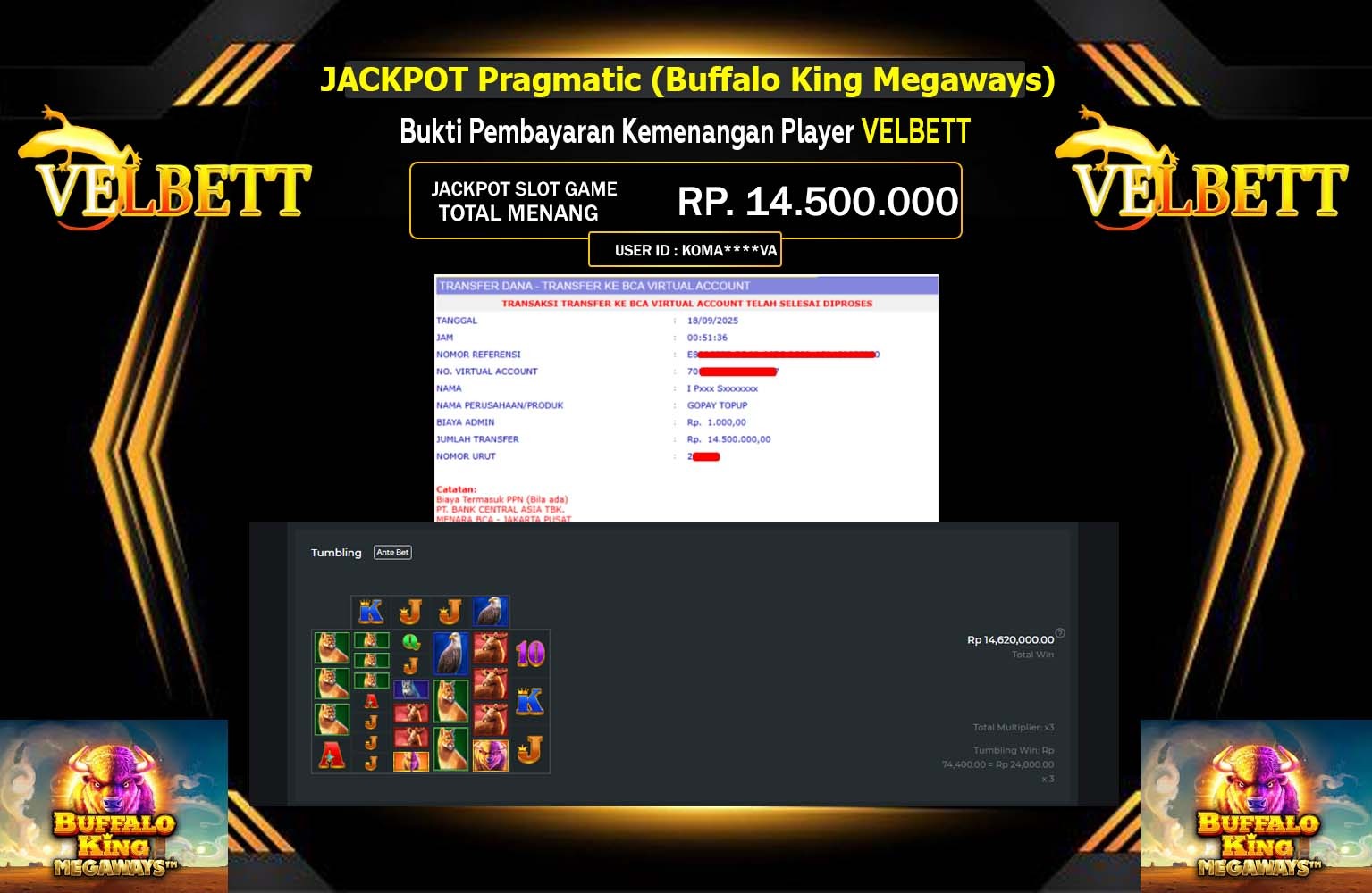 VELBETT JACKPOT PRAGMATIC (BUFFALO KING MEGAWAYS) Rp.14.500.000,- LUNAS