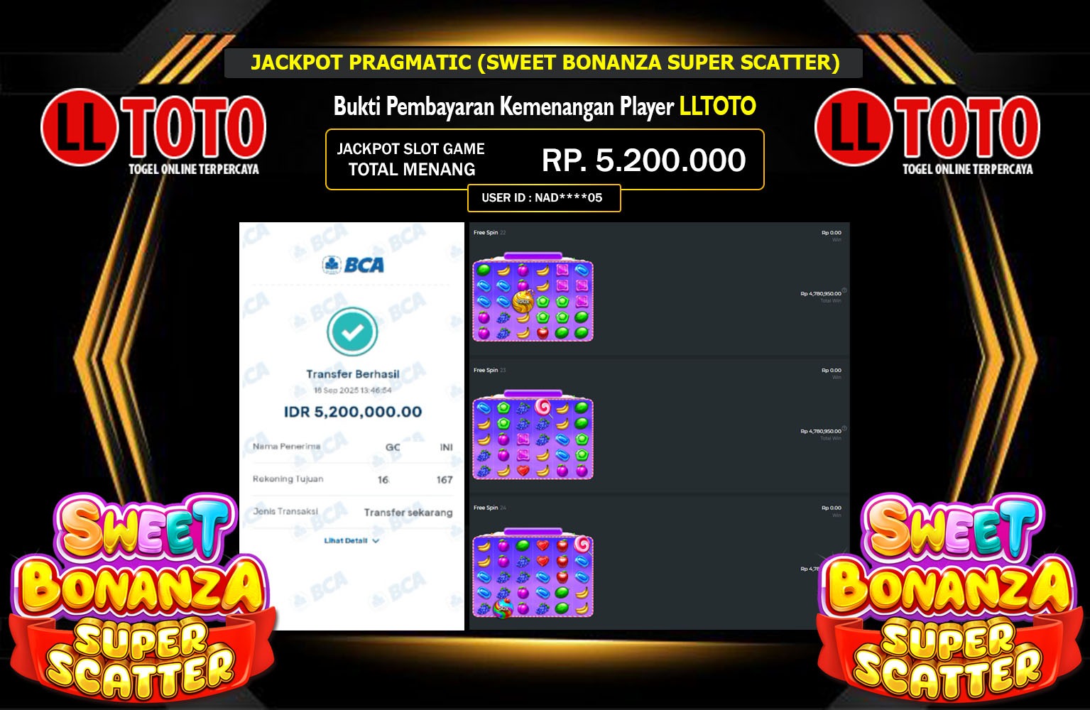 LLTOTO JACKPOT PRAGMATIC (SWEET BONANZA SUPER SCATTER) Rp.5.200.000,- LUNAS