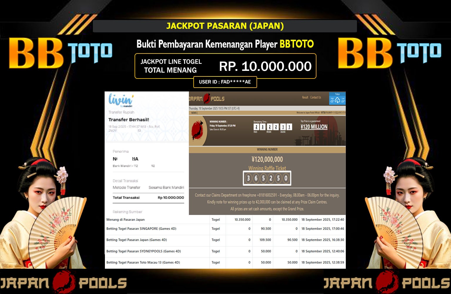 BBTOTO JACKPOT PASARAN  (JAPAN) Rp.10.000.000,- LUNAS
