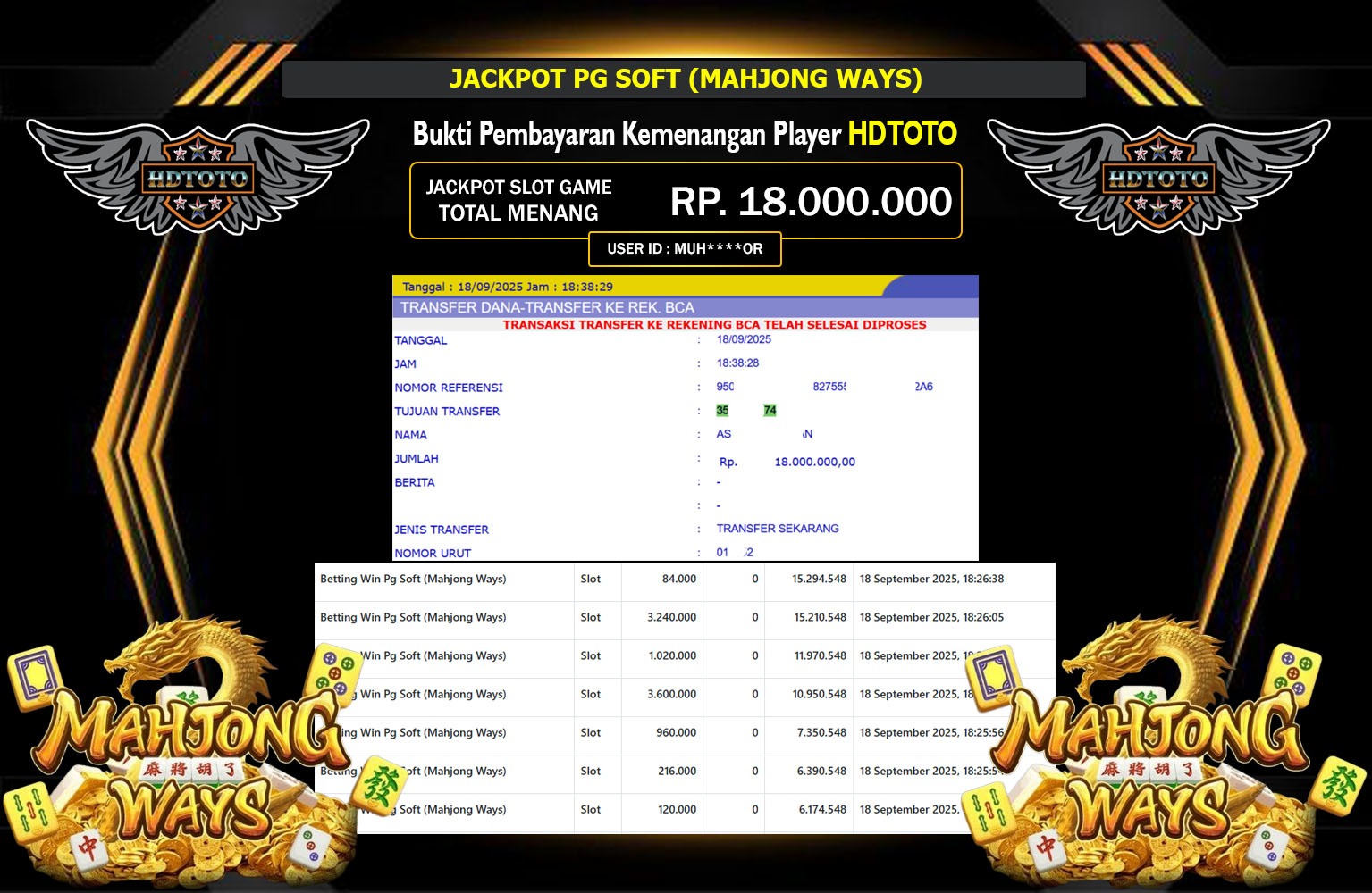 HDTOTO JACKPOT PG SOFT (MAHJONG WAYS) Rp.18.000.000,- LUNAS