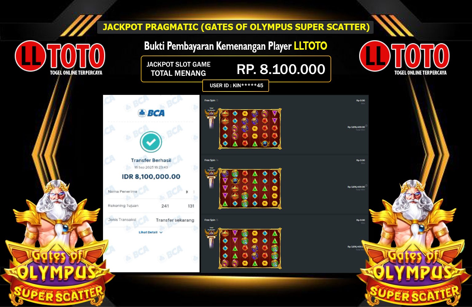 LLTOTO JACKPOT PRAGMATIC (GATES OF OLYMPUS SUPER SCATTER) Rp.8.100.000,- LUNAS