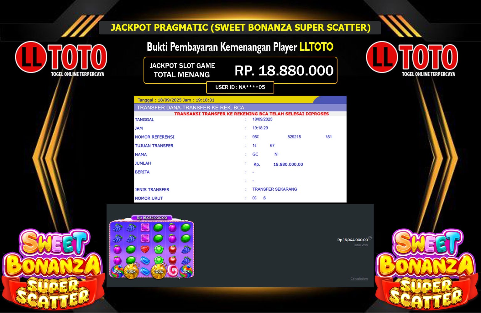 LLTOTO JACKPOT PRAGMATIC (SWEET BONANZA SUPER SCATTER) Rp.18.880.000,- LUNAS