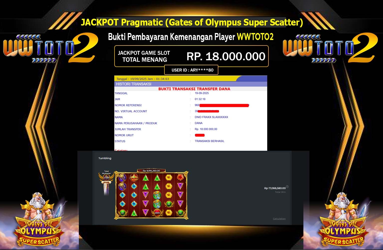 WWTOTO2 JACKPOT PRAGMATIC (GATES OF OLYMPUS SUPER SCATTER) Rp.18.000.000,- LUNAS