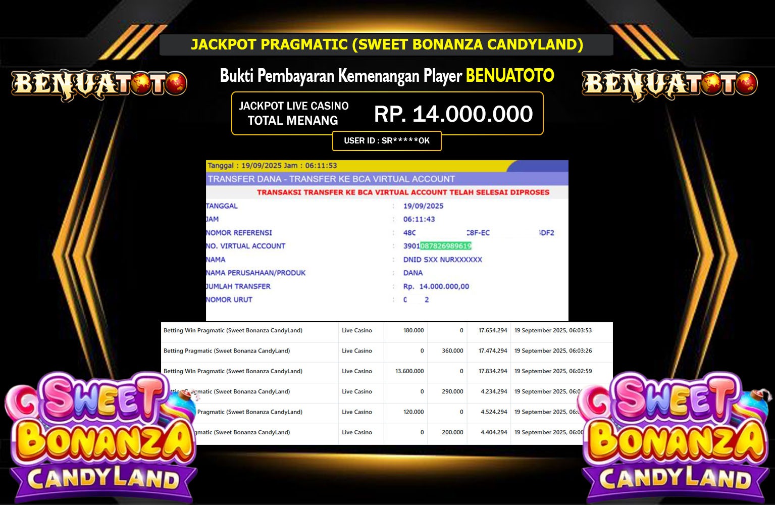 BENUATOTO JACKPOT PRAGMATIC (SWEET BONANZA CANDYLAND) Rp.14.000.000,- LUNAS