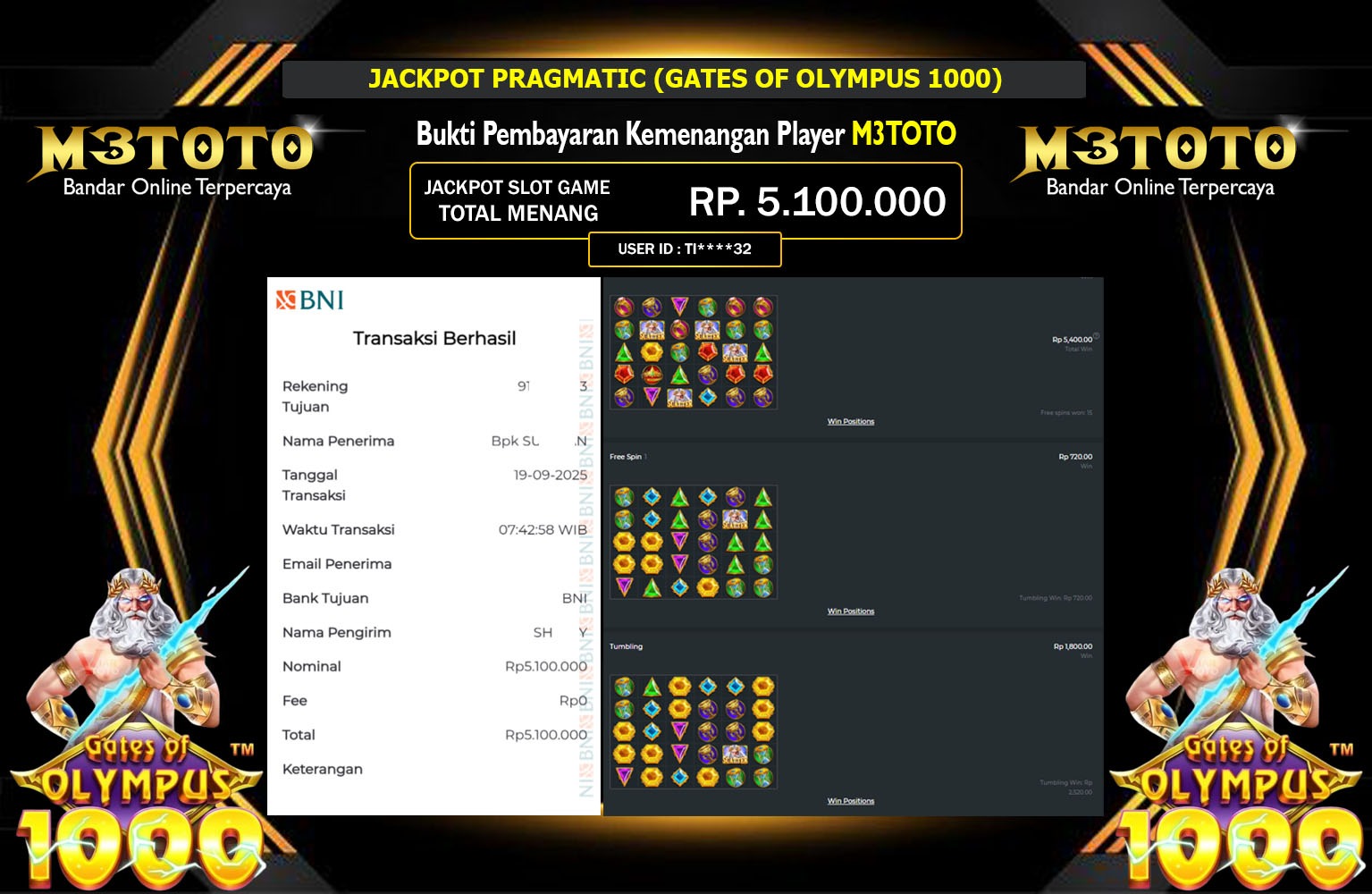 M3TOTO JACKPOT PRAGMATIC (GATES OF OLYMPUS 1000) Rp.5.100.000,- LUNAS