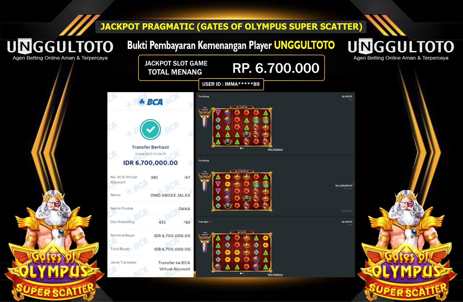 UNGGULTOTO JACKPOT PRAGMATIC (GATES OF OLYMPUS SUPER SCATTER) Rp.6.700.000,- LUNAS