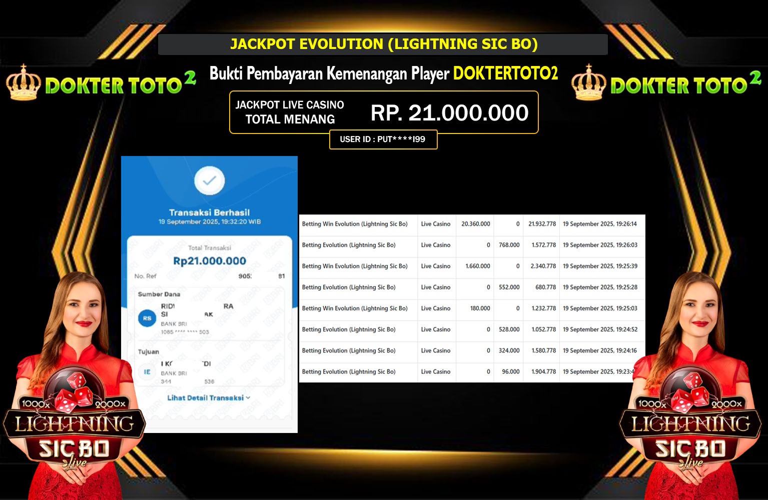 DOKTERTOTO JACKPOT EVOLUTION (LIGHTNING SIC BO) Rp.21.000.000,- LUNAS