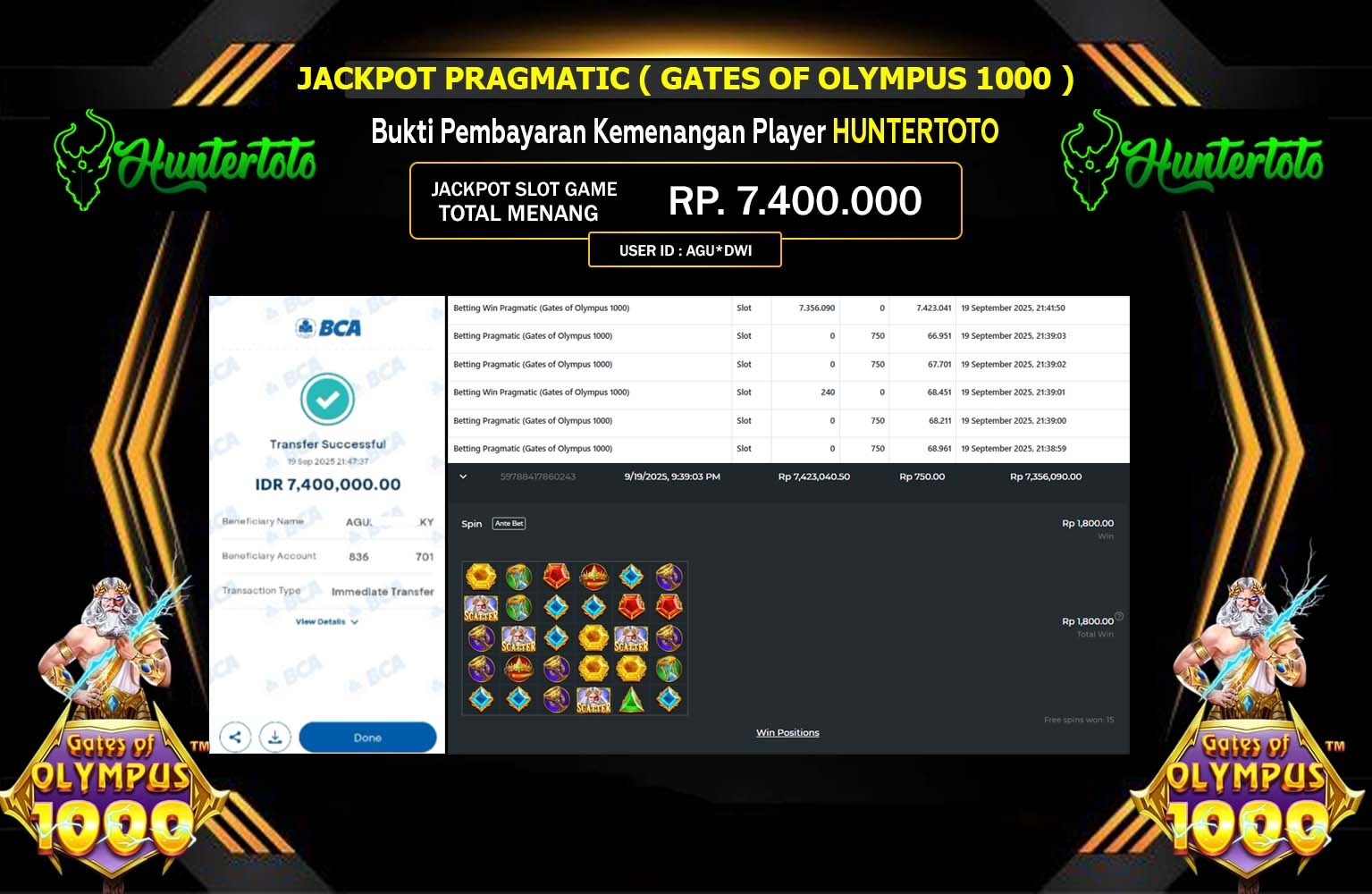 HUNTERTOTO JACKPOT PRAGMATIC (Gates of Olympus 1000) Rp.7.400.000,- LUNAS