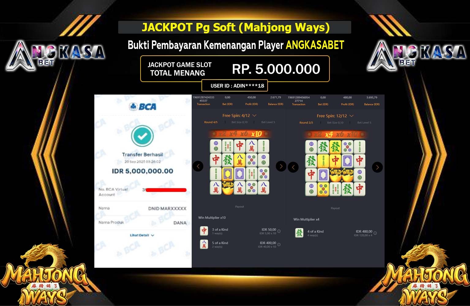 ANGKASABET JACKPOT Pg Soft (Mahjong Ways) Rp.5.000.000,- LUNAS