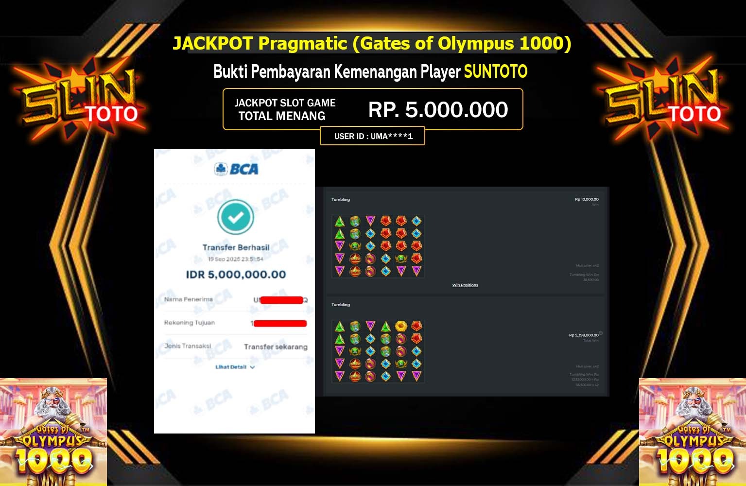 SUNTOTO JACKPOT Pragmatic (Gates of Olympus 1000) Rp.5.000.000,- LUNAS