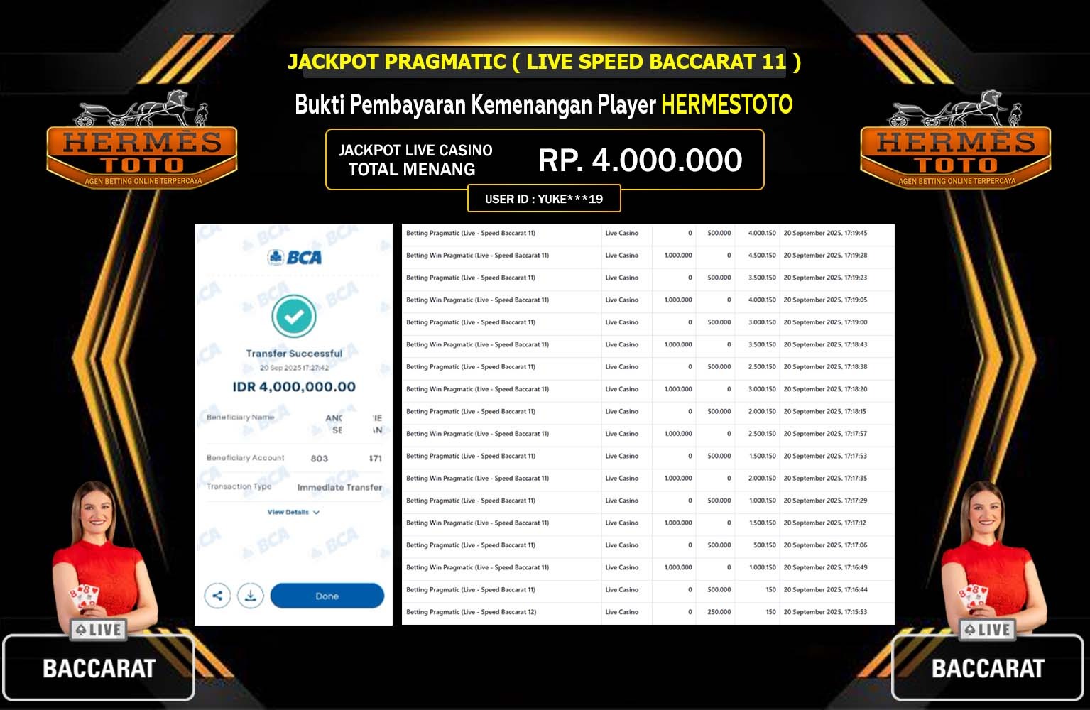 HERMESTOTO JACKPOT PRAGMATIC (Live - Speed Baccarat 11) Rp.4.000.000,- LUNAS