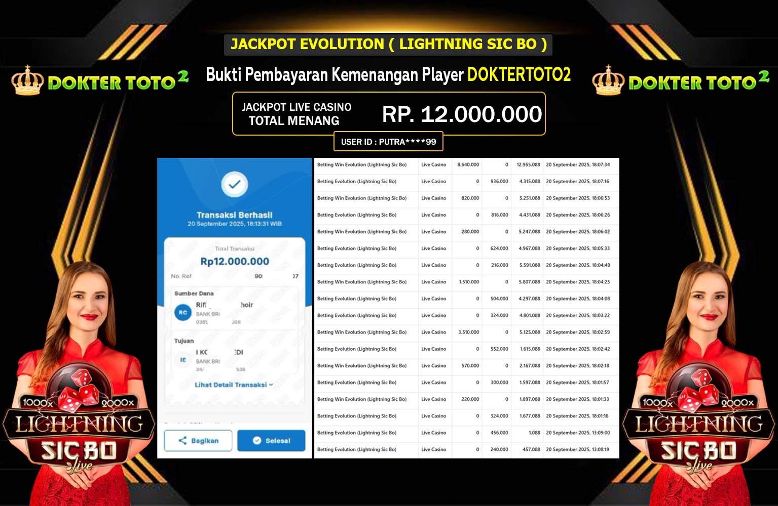 DOKTERTOTO2 JACKPOT EVOLUTION (LIGHTNING SIC BO) Rp.12.000.000,- LUNAS