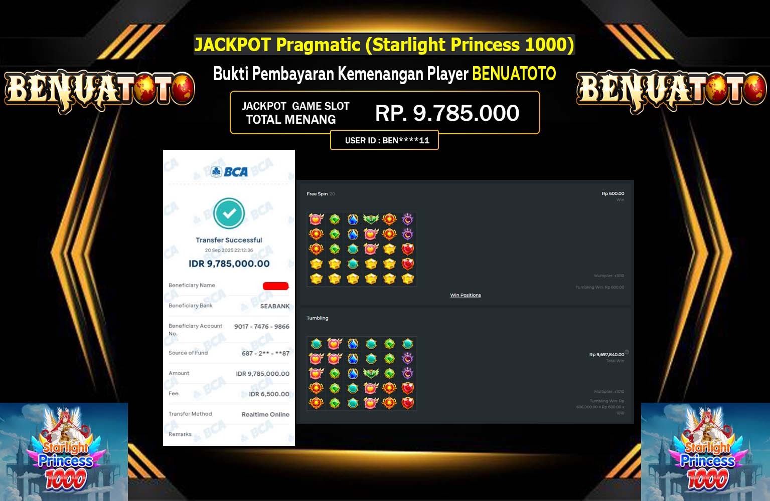 BENUATOTO JACKPOT Pragmatic (Starlight Princess 1000) Rp.9.785.000,- LUNAS