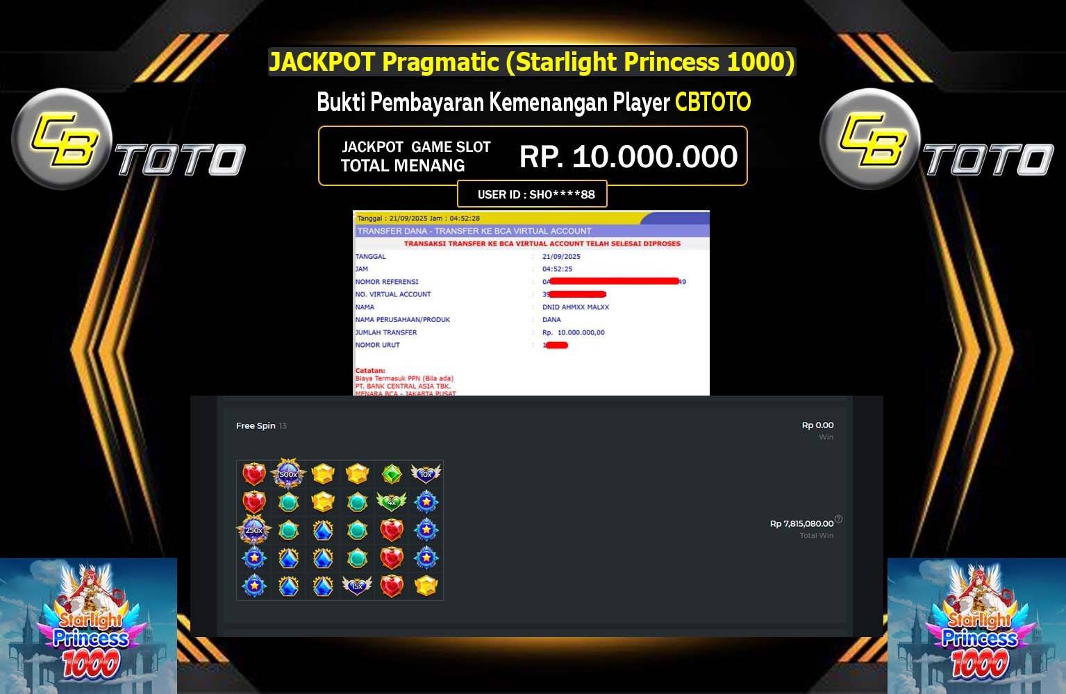 CBTOTO JACKPOT Pragmatic (Starlight Princess 1000) Rp.10.000.000,- LUNAS
