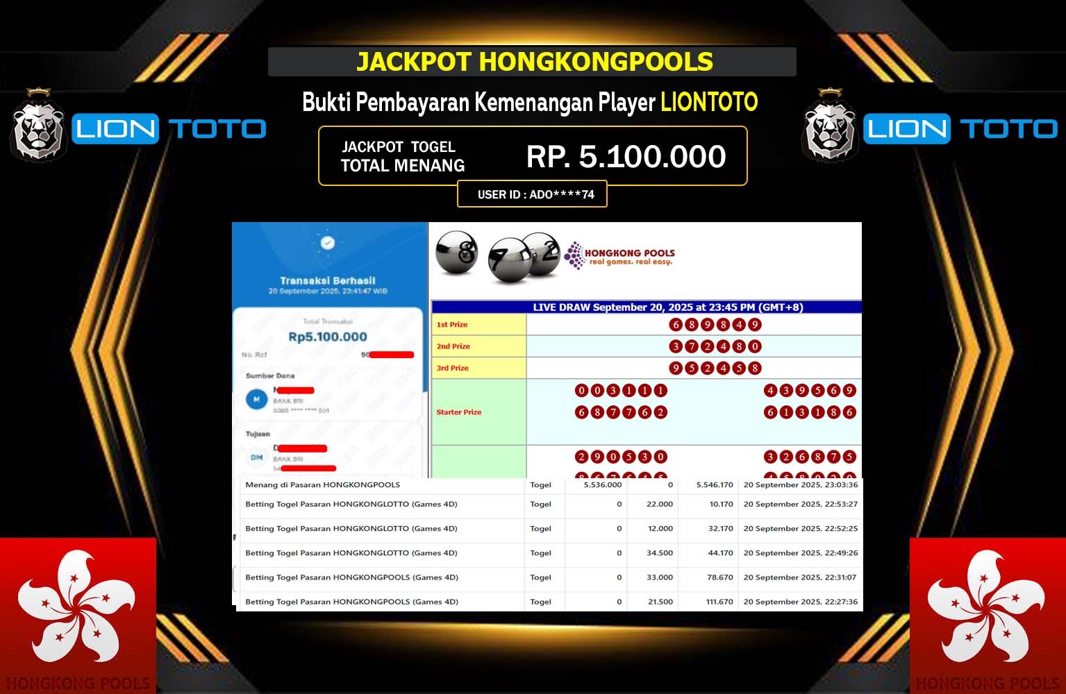 LIONTOTO JACKPOT TOGEL HONGKONGPOOLS Rp.5.100.000,- LUNAS