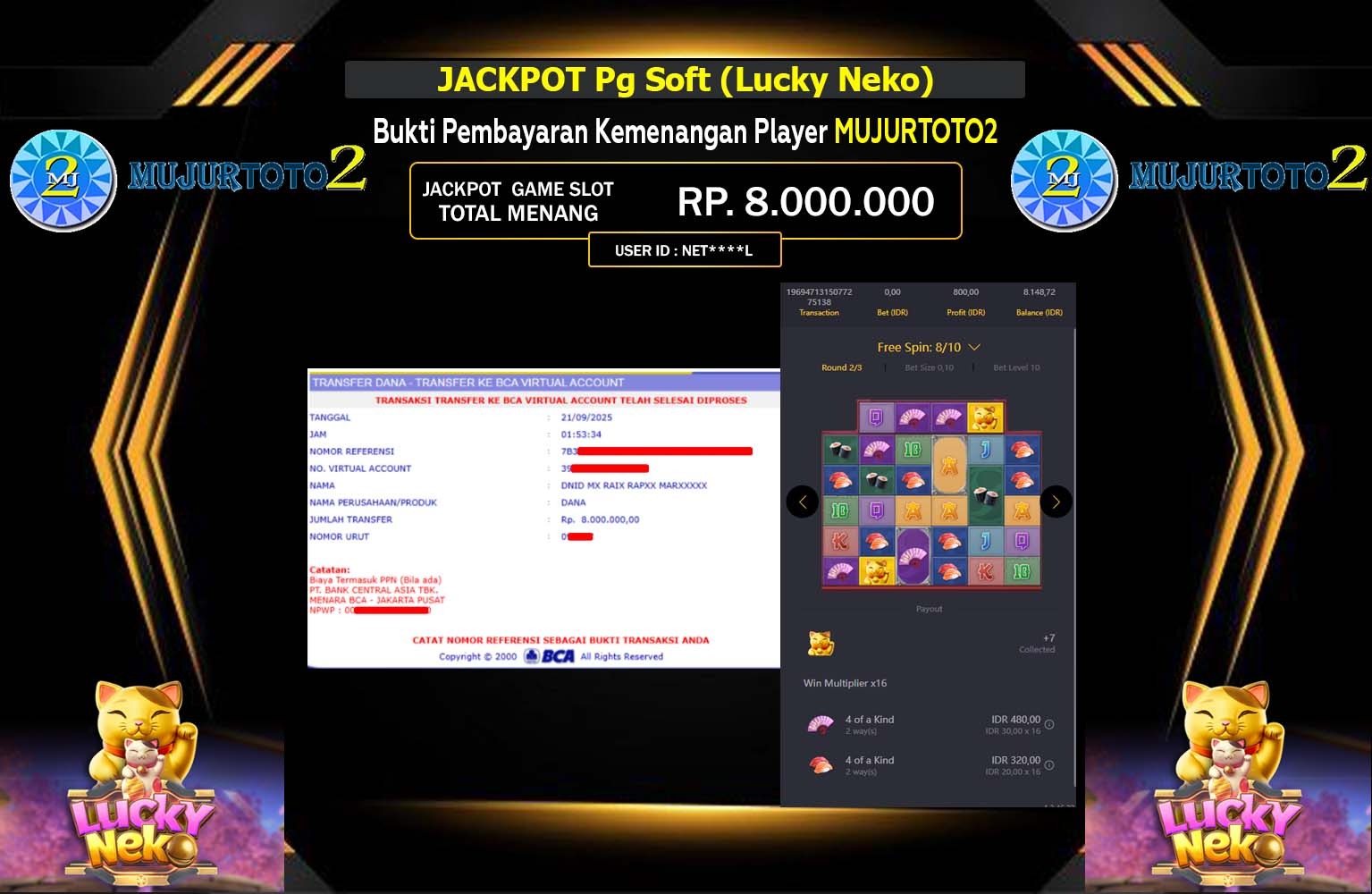 MUJURTOTO2 JACKPOT Pg Soft (Lucky Neko) Rp.8.000.000,- LUNAS