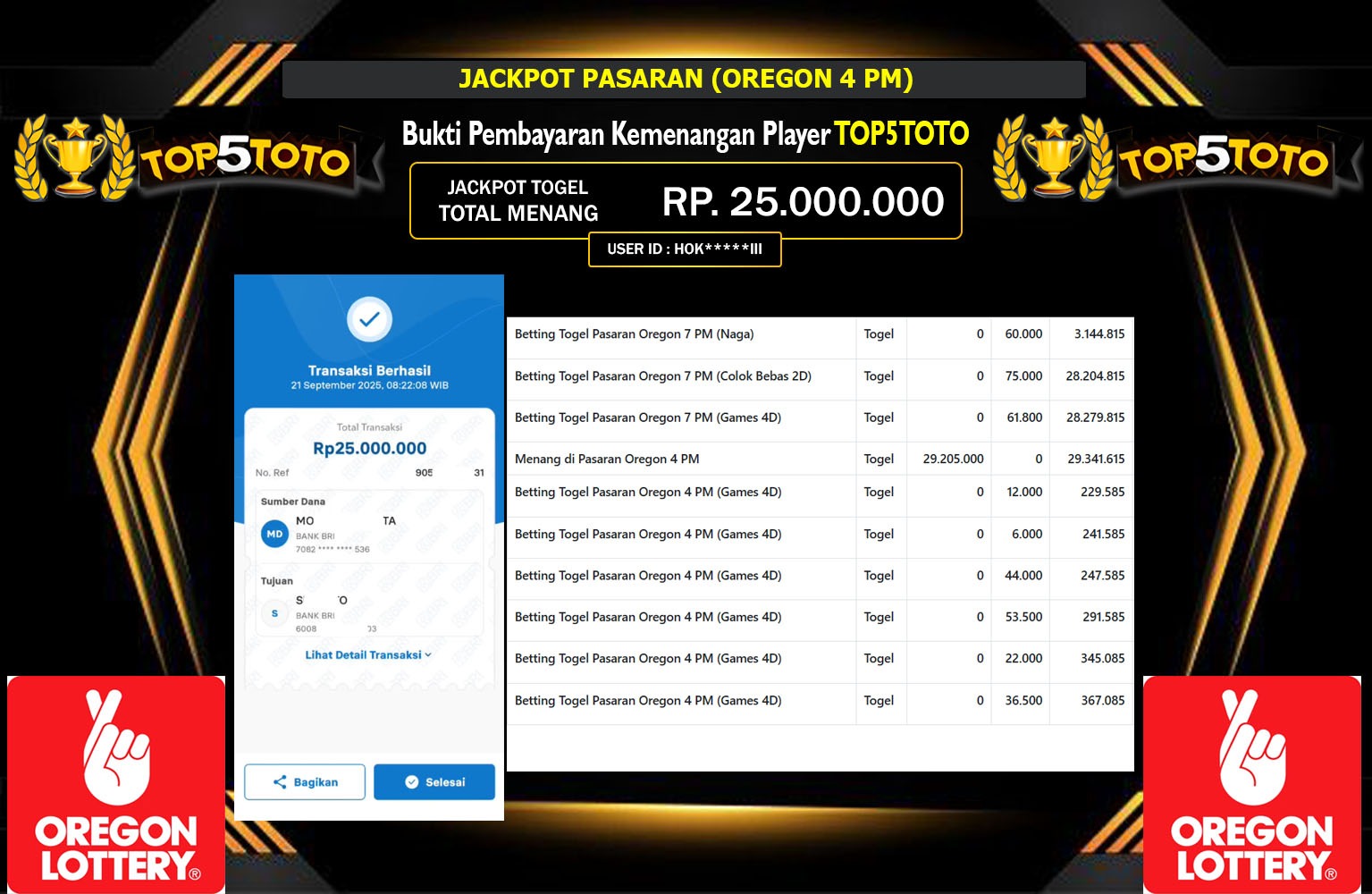 TOP5TOTO JACKPOT PASARAN (OREGON 4 PM) Rp.25.000.000,- LUNAS