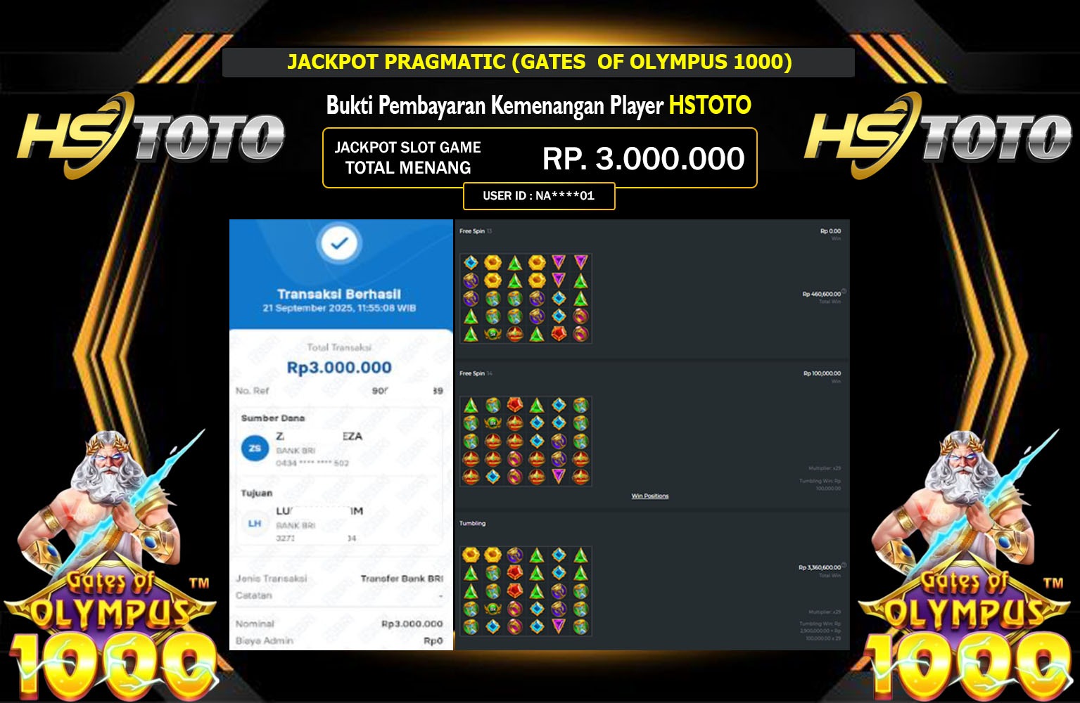 HSTOTO JACKPOT PRAGMATIC (GATES OF OLYMPUS 1000) Rp.3.000.000,- LUNAS