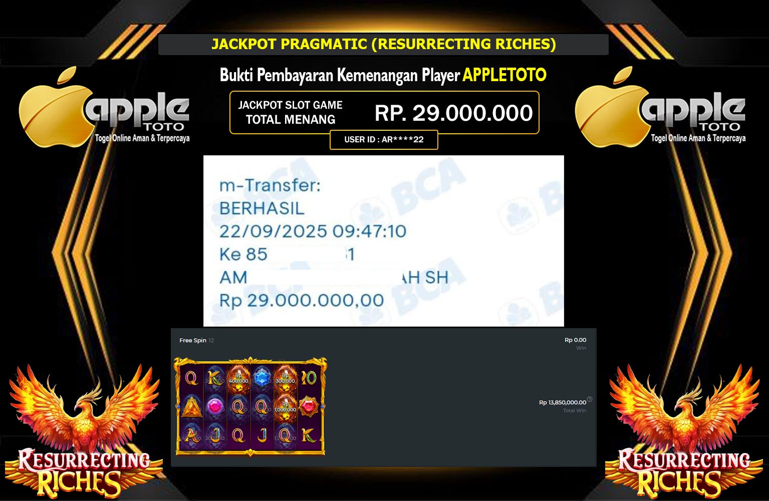 APPLETOTO JACKPOT PRAGMATIC (RESURRECTING RICHES) Rp.29.000.000,- LUNAS