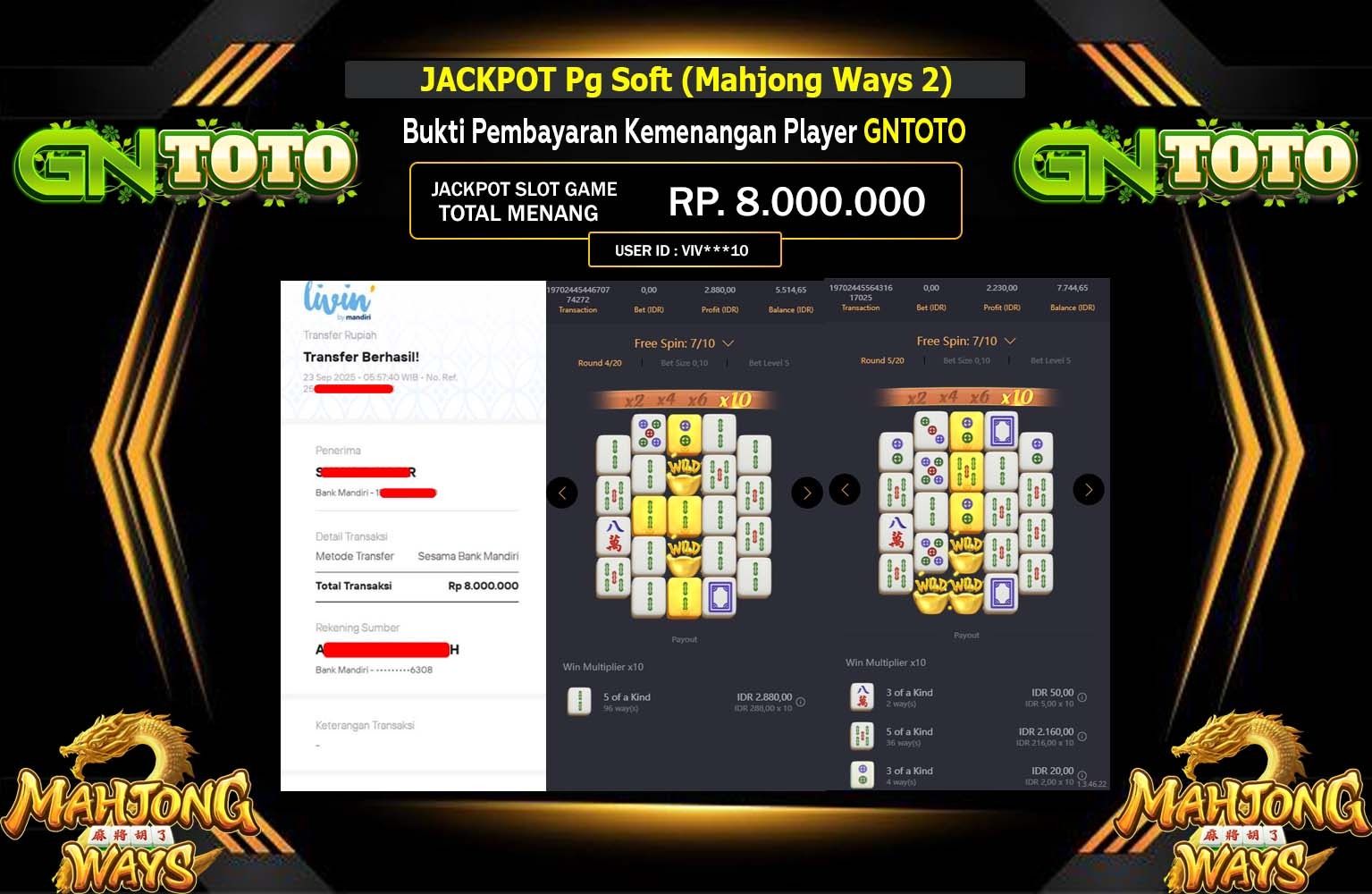 GNTOTO JACKPOT PG SOFT (MAHJONG WAYS 2) Rp.8.000.000,- LUNAS