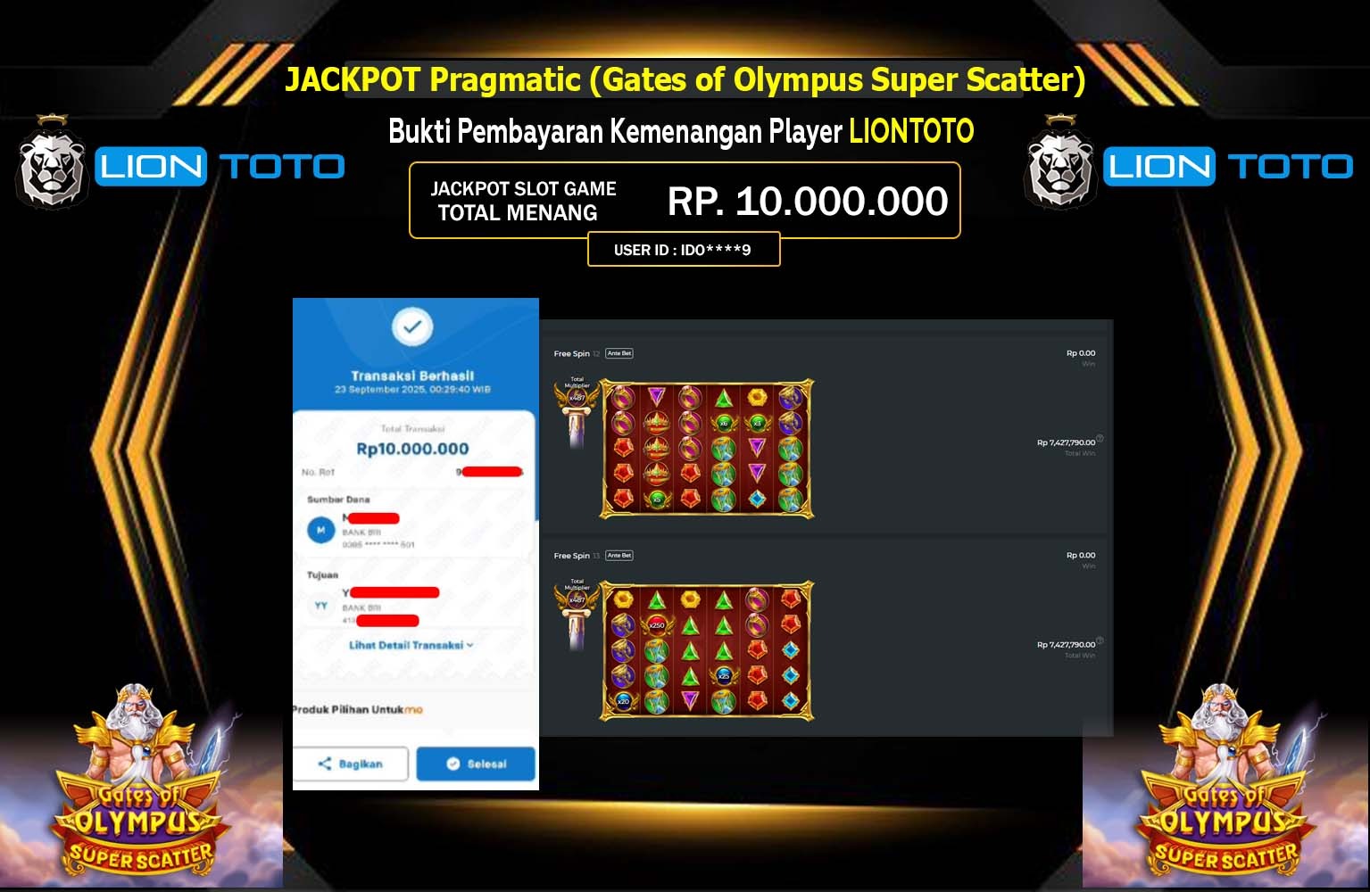 LIONTOTO JACKPOT PRAGMATIC (GATES OF OLYMPUS SUPER SCATTER) Rp.10.000.000,- LUNAS