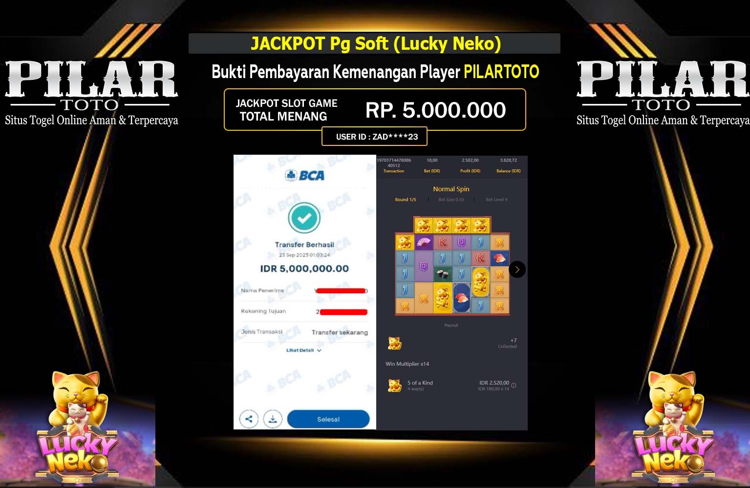PILARTOTO JACKPOT PG SOFT (LUCKY NEKO) Rp.5.000.000,- LUNAS