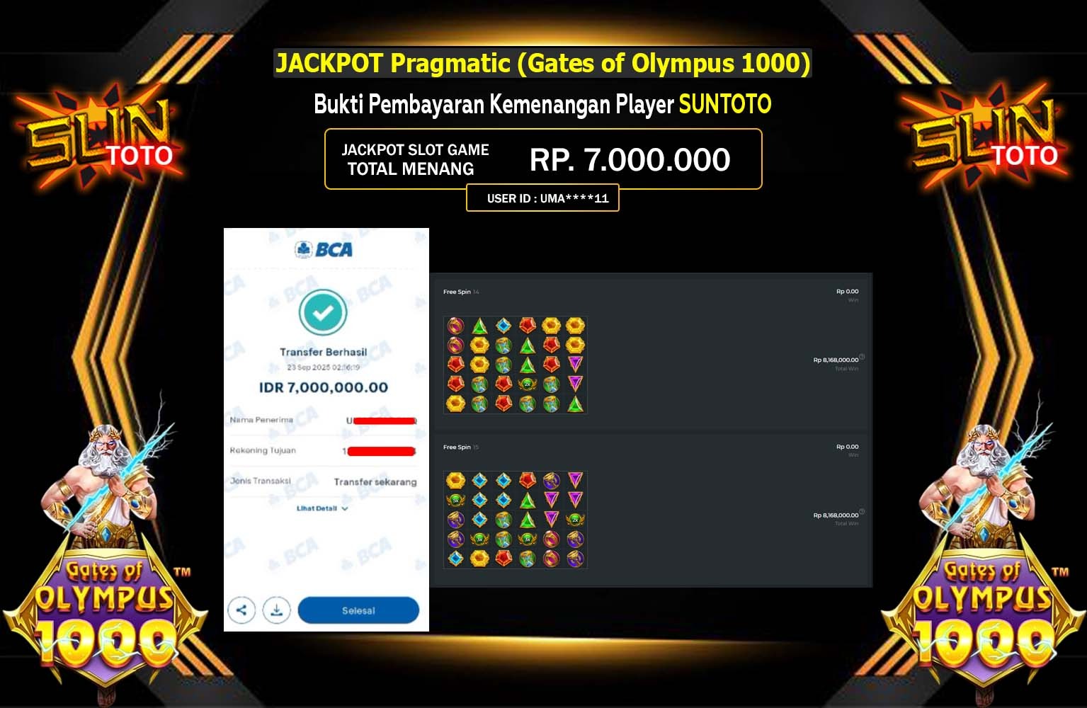 SUNTOTO JACKPOT PRAGMATIC (GATES OF OLYMPUS 1000) Rp.7.000.000,- LUNAS