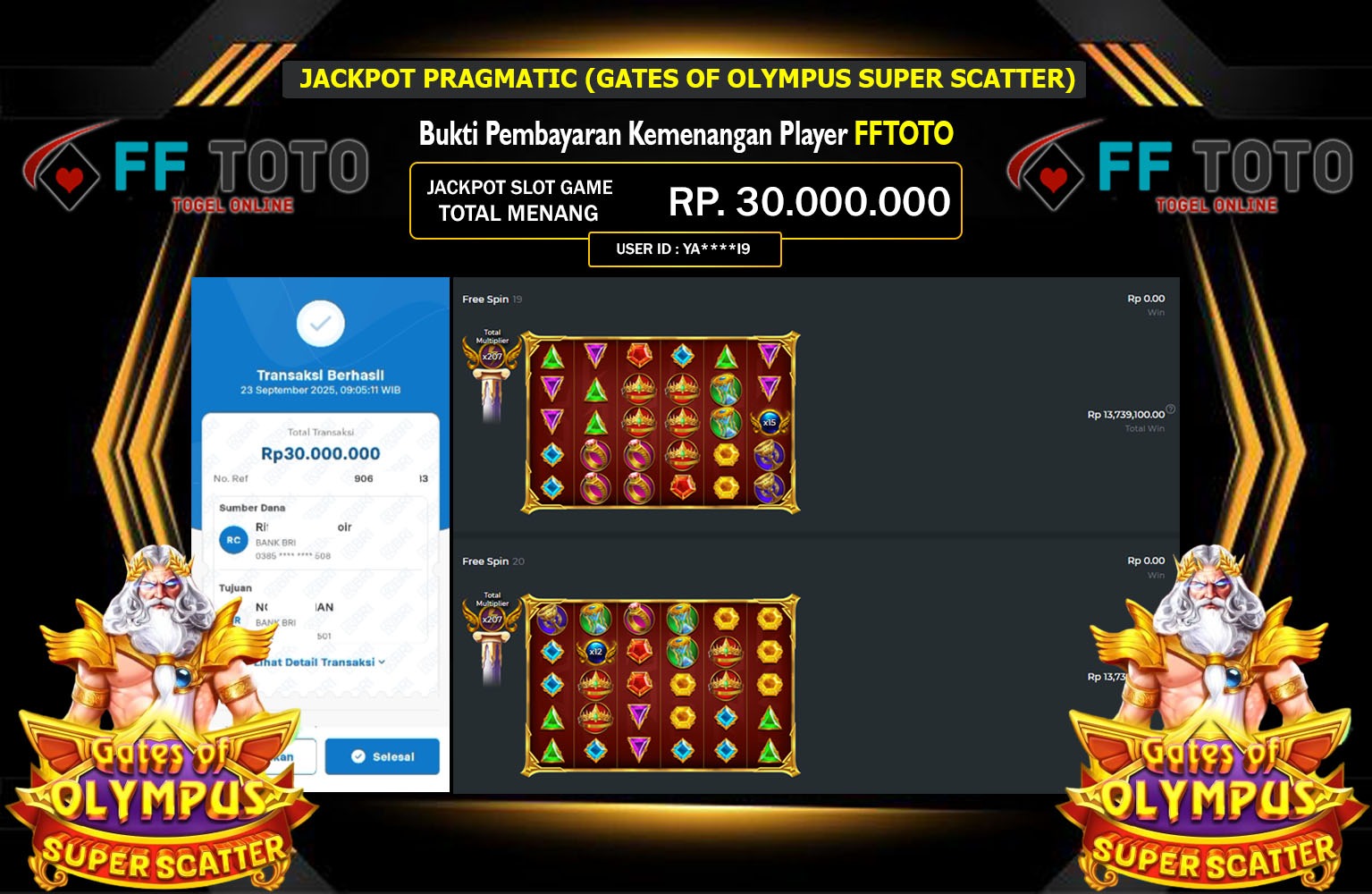 FFTOTO JACKPOT PRAGMATIC (GATES OF OLYMPUS SUPER SCATTER) Rp.30.000.000,- LUNAS